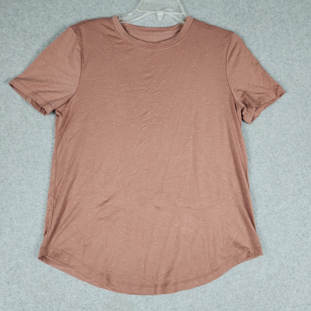 Lululemon Tee Shirt Womens Medium Mauve Speckled Neps Short Sleeve Curved Hem